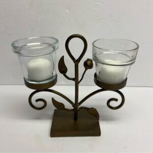Iron Candle Holder 2Tier Glass Votive Candle Cups Floral Design Contemporary